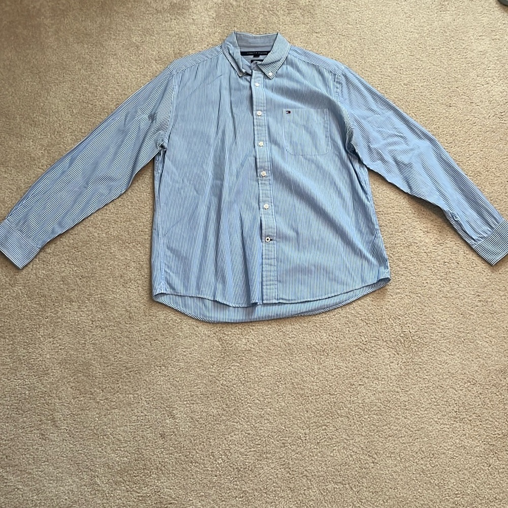 Tommy Hilfiger Blue and White Dress Shirt